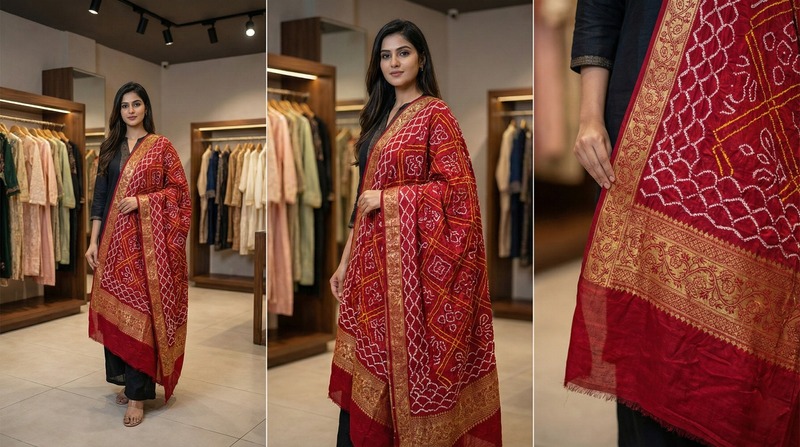 Kala Sanskruti All Over Maroon Color Gaji Silk Bandhani Dupatta 2.5M Elegant Traditional Wear Gaji Dupatta for Women