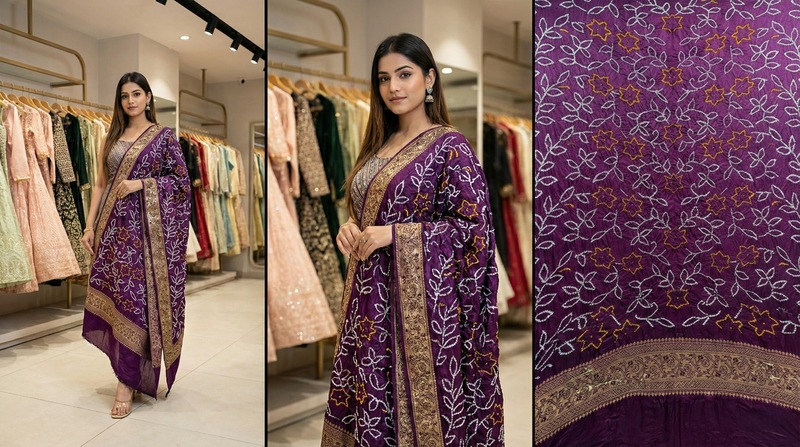 Kala Sanskruti All Over Magenta Color Gaji Silk Bandhani Dupatta 2.5M Elegant Traditional Wear Gaji Dupatta for Women