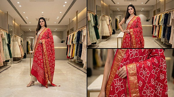 Kala Sanskruti All Over Peach Color Gaji Silk Bandhani Dupatta 2.5M Elegant Traditional Wear Gaji Dupatta for Women