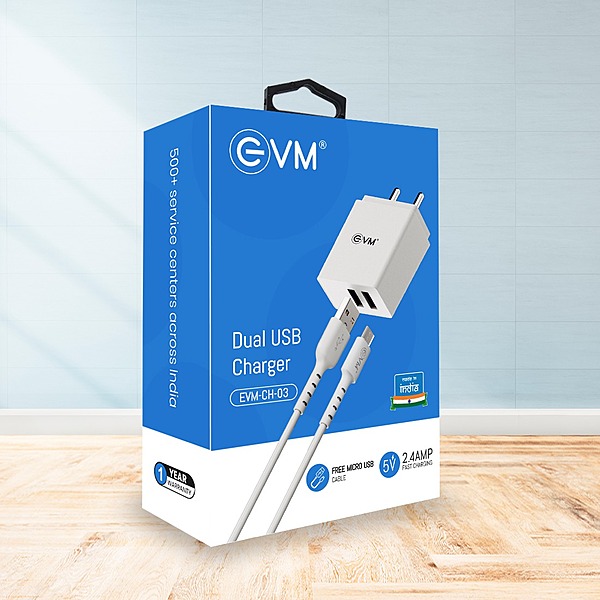 WALL CHARGER EVM DUAL USB WITH MICRO USB CH-03
