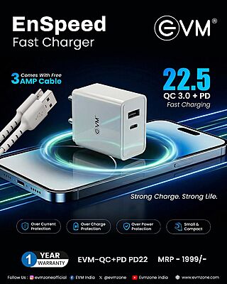 WALL CHARGER EVM QC+PD 22.5W WITH TYPE-C ENSPEED P-22