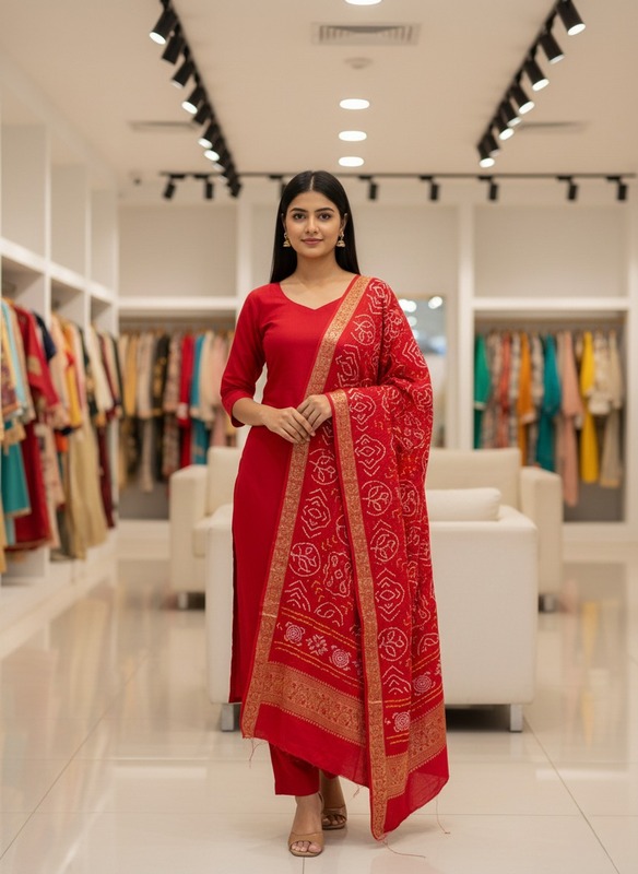 Kala Sanskruti All Over Red Color Gaji Silk Bandhani Dupatta 2.5M Elegant Traditional Wear Gaji Dupatta for Women