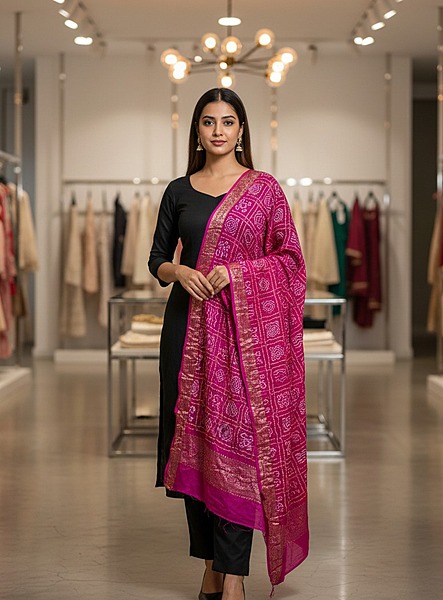 Kala Sanskruti All Over Pink Color Gaji Silk Bandhani Dupatta 2.5M Elegant Traditional Wear Gaji Dupatta for Women