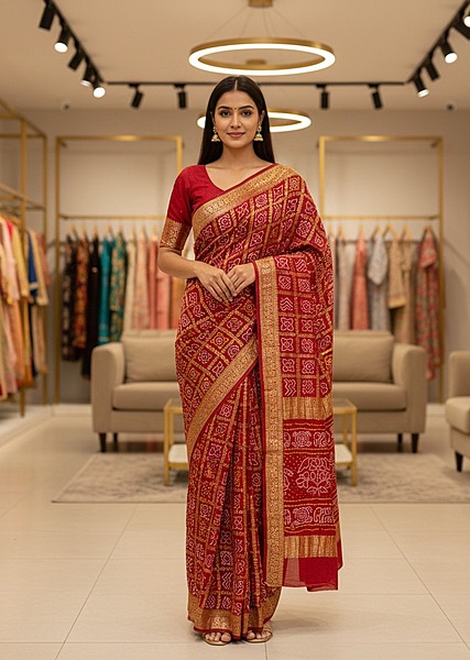 Kala Sanskruti All Over Maroon Color Pure Gaji Silk Heavy Gharchola Bandhani Saree 6.5M with Blouse Piece Elegant Traditional Wear Gharchola Saree for Women