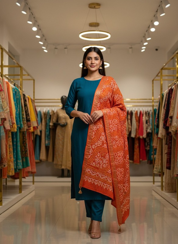 Kala Sanskruti All Over Orange Color Gaji Silk Bandhani Dupatta 2.5M Elegant Traditional Wear Gaji Dupatta for Women