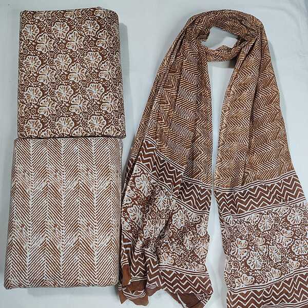 Brown floral printed set with dupatta