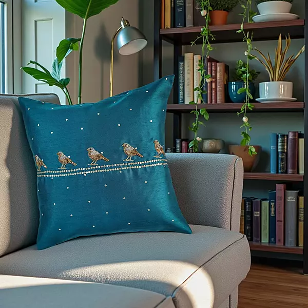 Zardozi Sparrow Cluster Cushion Cover