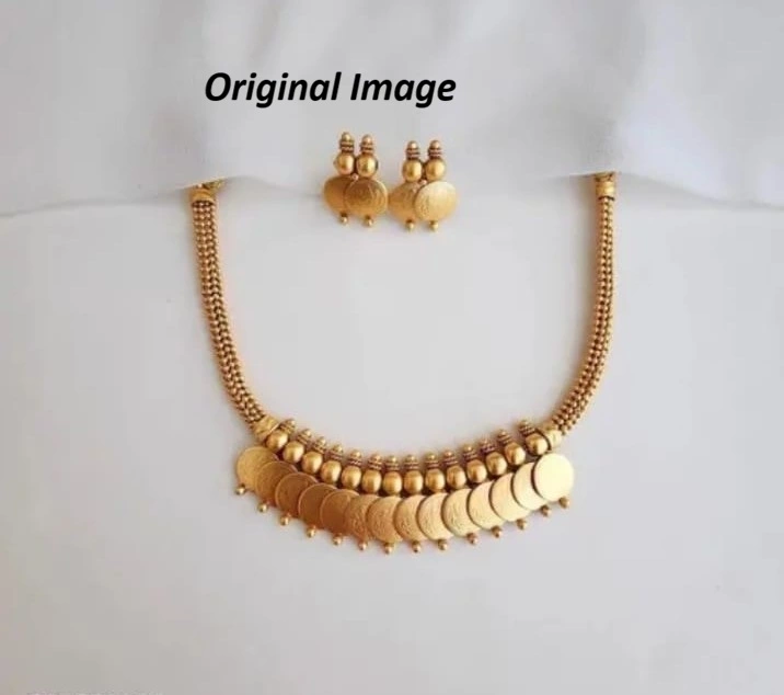 Designer Gold Temple Necklace Set with Jhumka Earrings