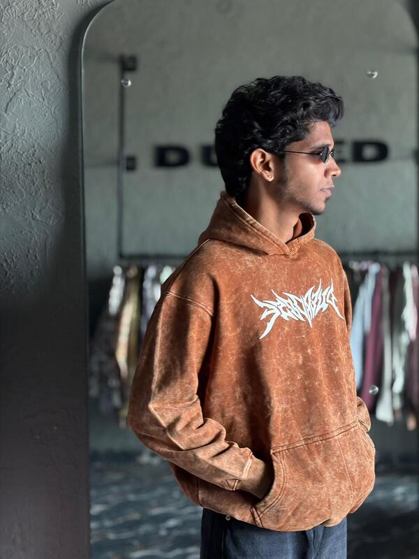 Rust ember acid-wash hoodie