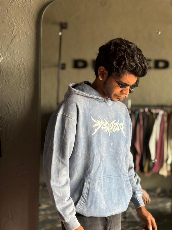 Dusty indigo acid-wash hoodie