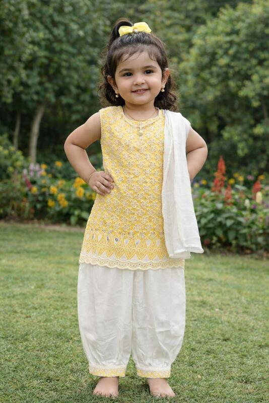 Girls Cotton Kurti & Dhoti Pant Set with Dupatta