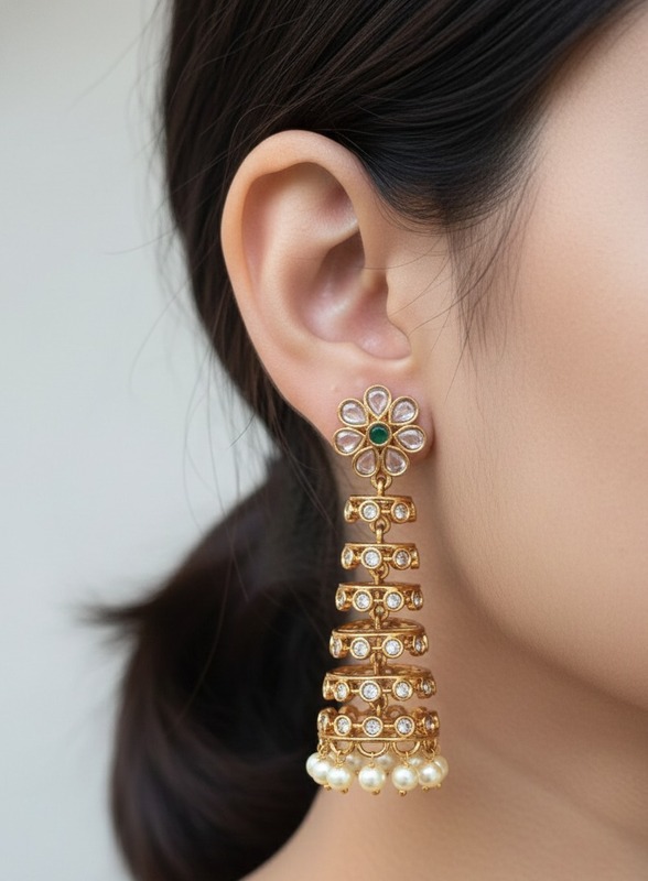 Floral Tiered Pearl Jhumka Earrings