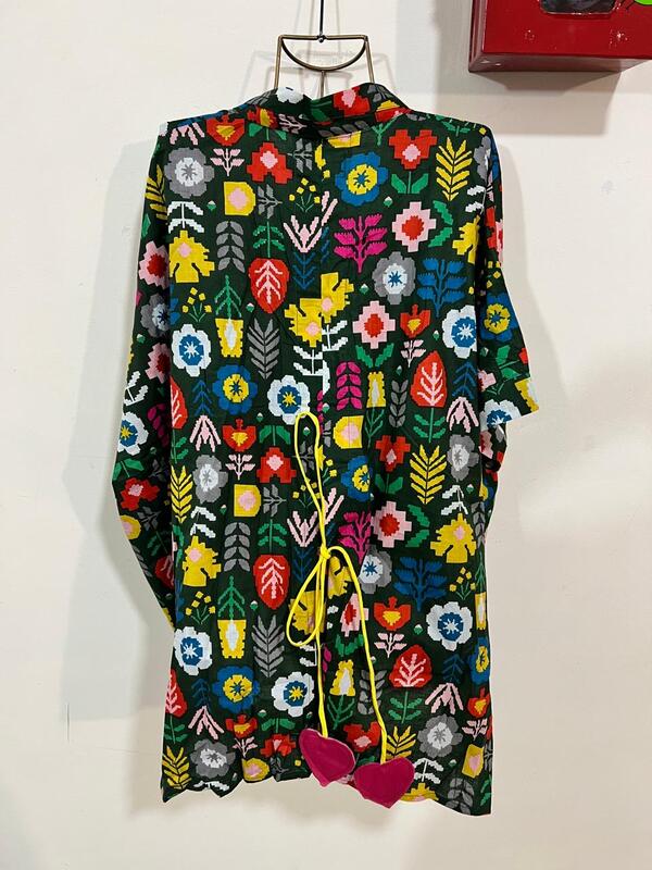 Ishq's Small Anti-fit with Back Open & Tie - Green with Tetris shapes