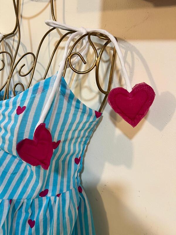 Fitoor's Gentle Scrunch Tube Top - White & blue Stripes with Hearts