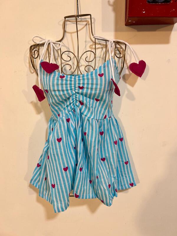 Fitoor's Gentle Scrunch Tube Top - White & blue Stripes with Hearts