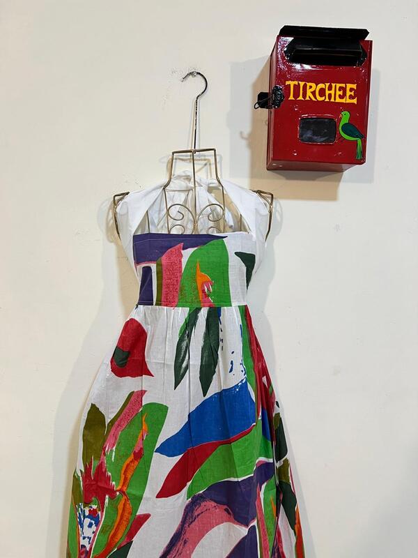 Hoor's Halter Neck Tube Dress - White with Colourful Leaves