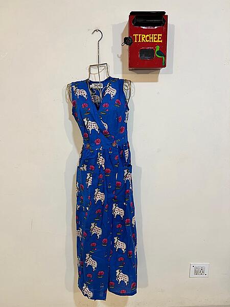 Diya's Sleeve-Less Wrap Dress - Blue & Pichwai