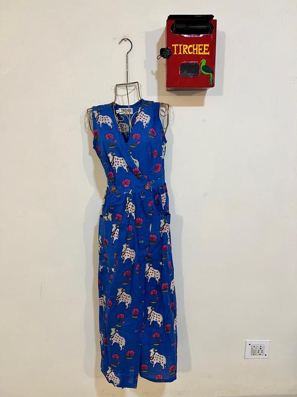 Diya's Sleeve-Less Wrap Dress - Blue & Pichwai