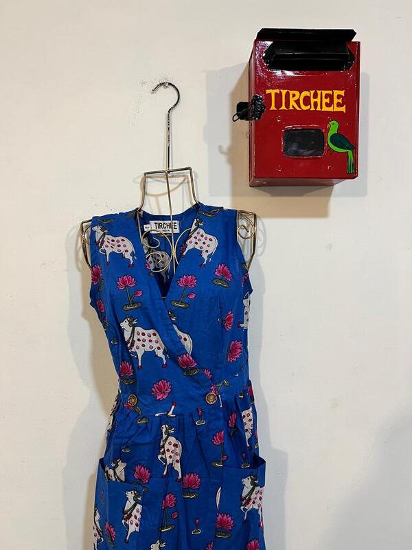 Diya's Sleeve-Less Wrap Dress - Blue & Pichwai