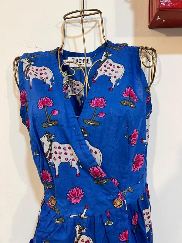 Diya's Sleeve-Less Wrap Dress - Blue & Pichwai