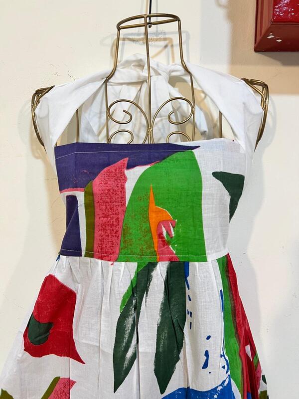 Hoor's Halter Neck Tube Dress - White with Colourful Leaves