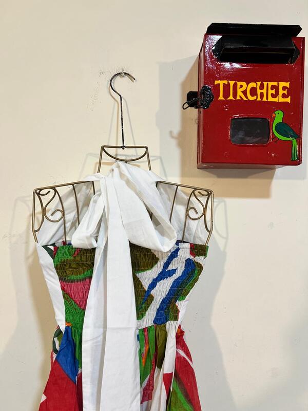 Hoor's Halter Neck Tube Dress - White with Colourful Leaves