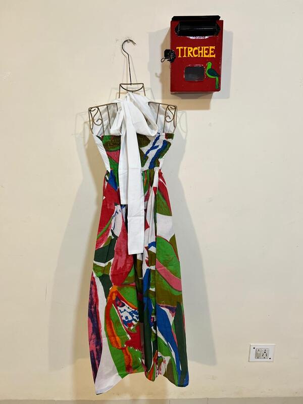 Hoor's Halter Neck Tube Dress - White with Colourful Leaves