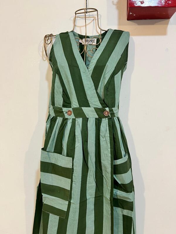 Diya's Sleeve-Less Wrap Dress - Green & Green Stripes