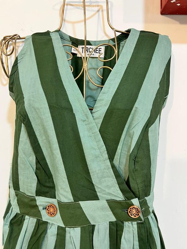 Diya's Sleeve-Less Wrap Dress - Green & Green Stripes