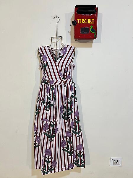 Diya's Sleeve-Less Wrap Dress - White & Maroon Stripes with Flowers