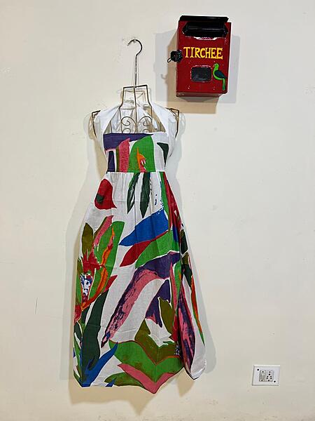Hoor's Halter Neck Tube Dress - White with Colourful Leaves