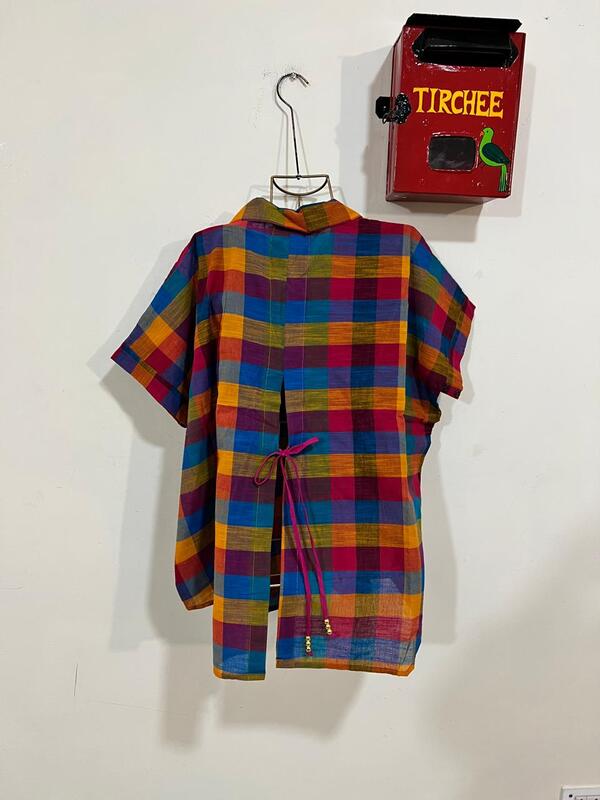 Ishq's Small Anti-fit with Back Open & Tie - Madras Checks - Yellow Hues