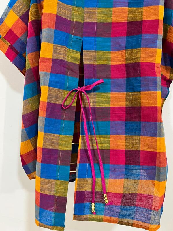 Ishq's Small Anti-fit with Back Open & Tie - Madras Checks - Yellow Hues