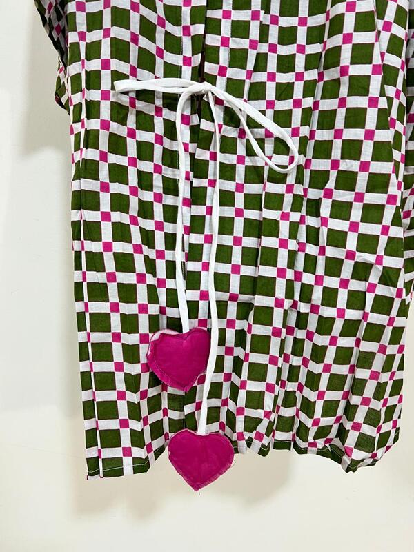 Ishq's Small Anti-fit with Back Open & Tie - White, Green & pink Gingham