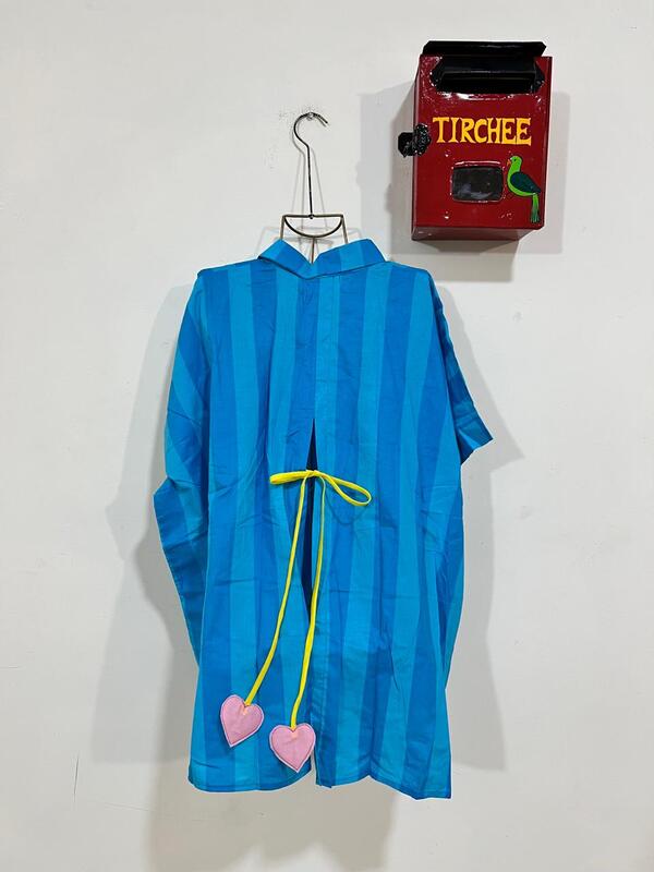 Ishq's Small Anti-fit with Back Open & Tie - Blue & Blue Stripes