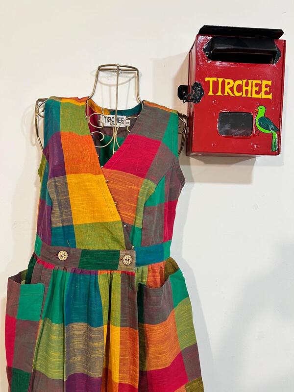 Yamini's Sleeve-Less Wrap Dress - Madras Checks - Green Hues