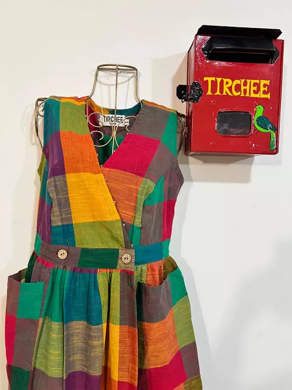 Yamini's Sleeve-Less Wrap Dress - Madras Checks - Green Hues