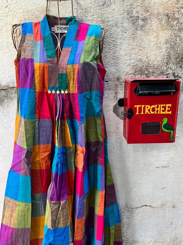 Ambalika's - Sleeve Less Flare Dress - Madras Checks - Yellow Hues
