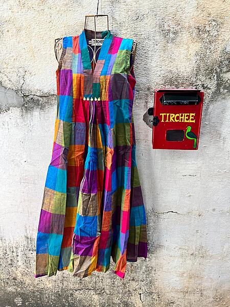 Ambalika's - Sleeve Less Flare Dress - Madras Checks - Yellow Hues