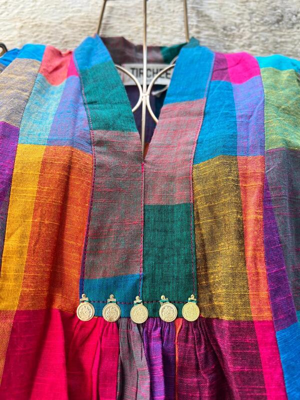 Ambalika's - Sleeve Less Flare Dress - Madras Checks - Yellow Hues