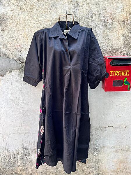 Meera's Flare collared dress - Black & Pichwai Cows