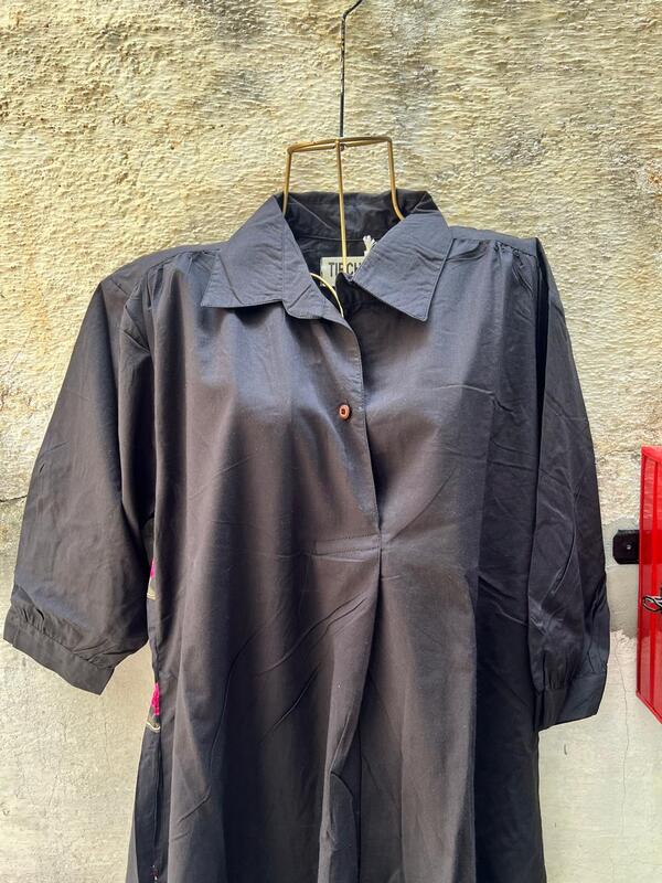 Meera's Flare collared dress - Black & Pichwai Cows