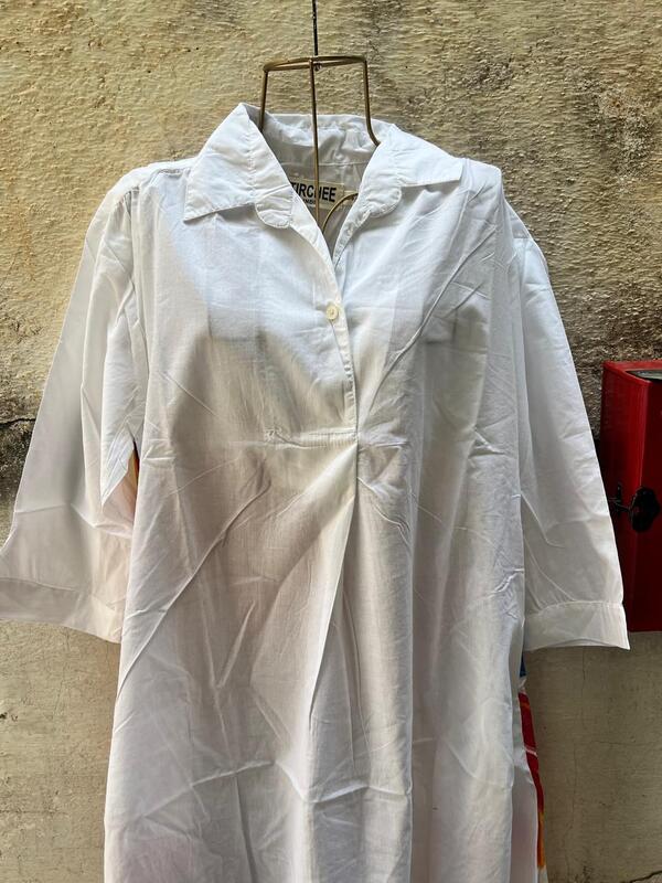 Meera's Flare collared dress - White & Colourful Leaves