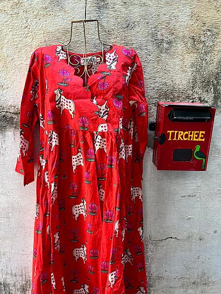 Sitara's Scallop Neck Flare Dress - Orange & Pichwai