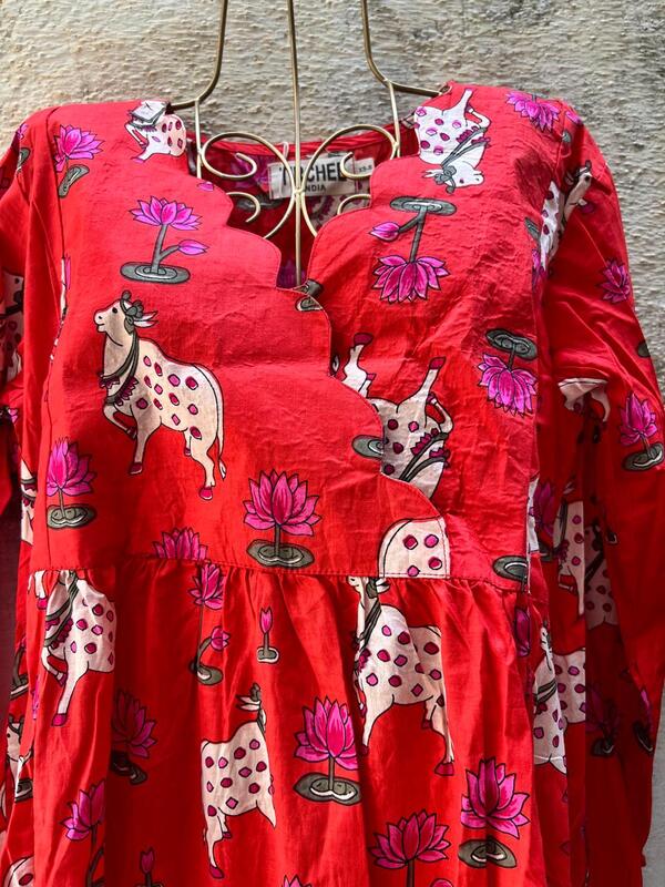 Sitara's Scallop Neck Flare Dress - Orange & Pichwai