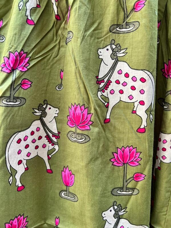 Sitara's Scallop Neck Flare Dress - Sap Green & Pichwai