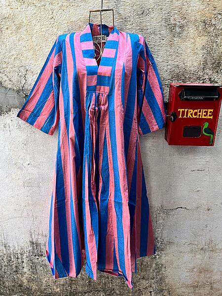 Amara's Everyday Flare Dress - Pink & Blue Stripes