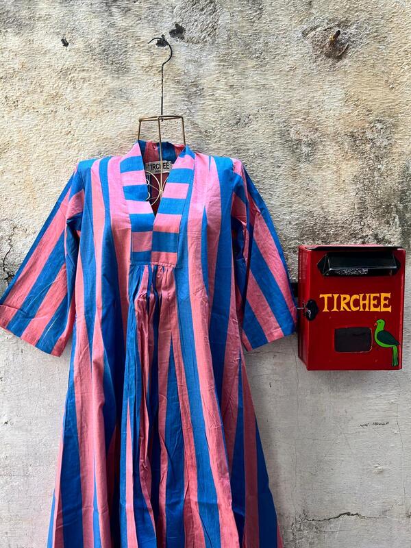 Amara's Everyday Flare Dress - Pink & Blue Stripes