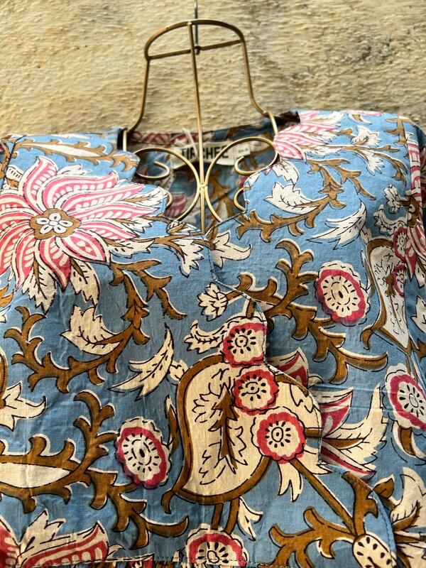 Sitara's Scallop Neck Flare Dress - Blue & Flowers