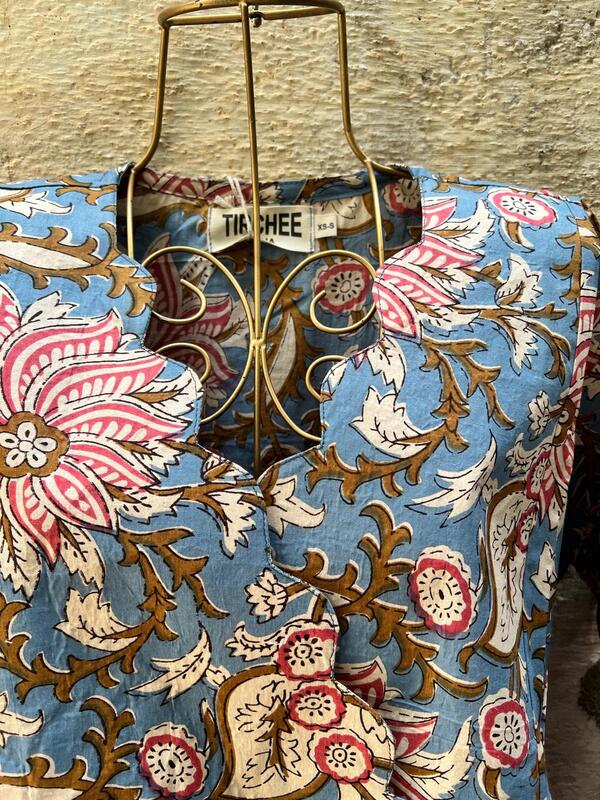 Sitara's Scallop Neck Flare Dress - Blue & Flowers